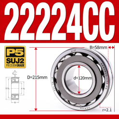 Vòng bi cà na tự lựa 2 dãy - bạc đạn cà na 22224CC/W33 (Có rãnh bôi trơn - lồng cách bi Thép - kt 20*215*58 mm)