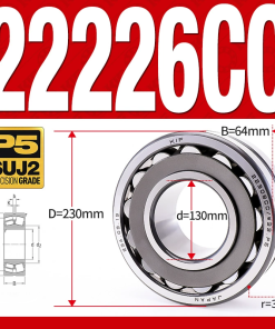 Vòng bi cà na tự lựa 2 dãy - bạc đạn cà na 22226CC/W33 (Có rãnh bôi trơn - lồng cách bi Thép - kt 30*230*64 mm)