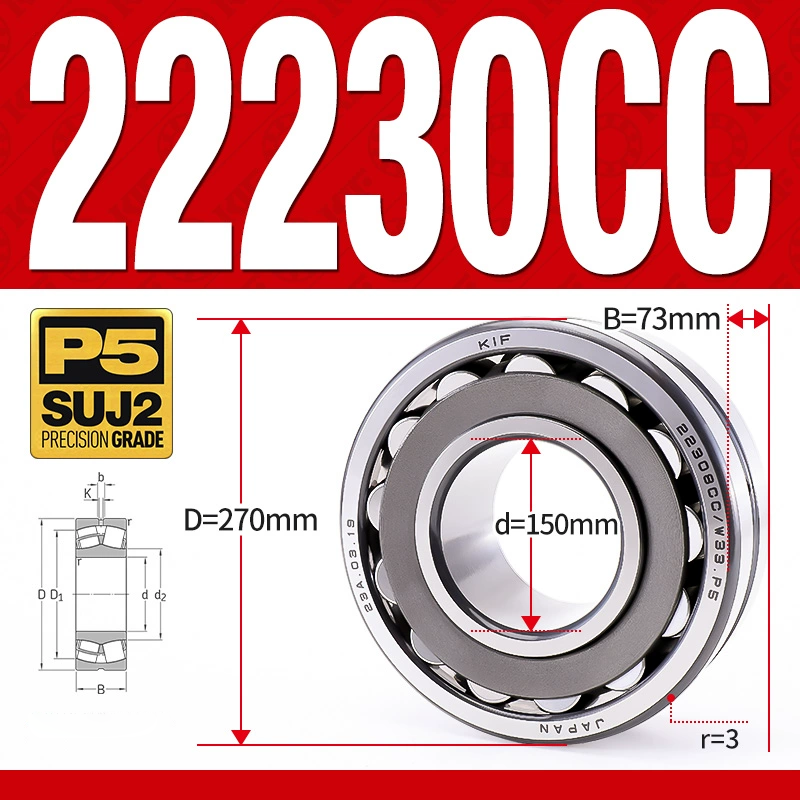 Vòng bi cà na tự lựa 2 dãy - bạc đạn cà na 22230CC/W33 (Có rãnh bôi trơn - lồng cách bi Thép - kt 50*270*73 mm)