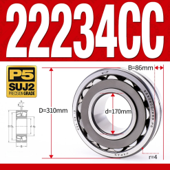 Vòng bi cà na tự lựa 2 dãy - bạc đạn cà na 22234CC/W33 (Có rãnh bôi trơn - lồng cách bi Thép - kt 70*310*86 mm)