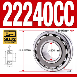 Vòng bi cà na tự lựa 2 dãy - bạc đạn cà na 22240CC/W33 (Có rãnh bôi trơn - lồng cách bi Thép - kt 200*360*98 mm)