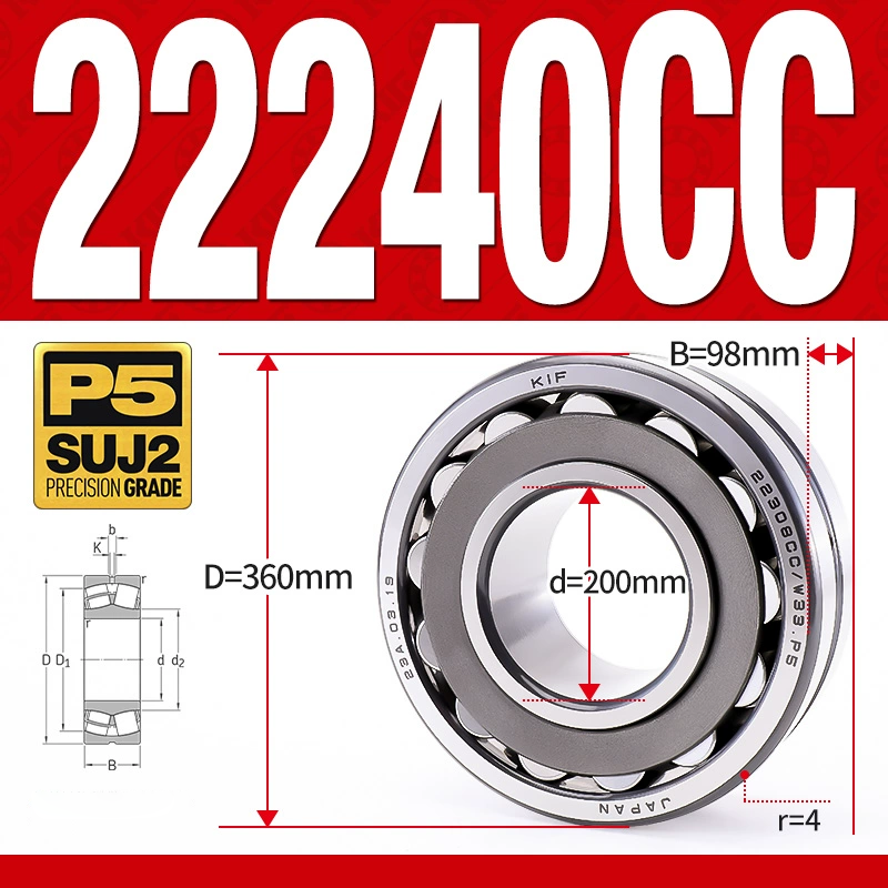 Vòng bi cà na tự lựa 2 dãy - bạc đạn cà na 22240CC/W33 (Có rãnh bôi trơn - lồng cách bi Thép - kt 200*360*98 mm)
