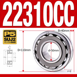 Vòng bi cà na tự lựa 2 dãy - bạc đạn cà na 22310CC/W33 (Có rãnh bôi trơn - lồng cách bi Thép - kt 50*110*40 mm)