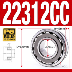 Vòng bi cà na tự lựa 2 dãy - bạc đạn cà na 22312CC/W33 (Có rãnh bôi trơn - lồng cách bi Thép - kt 60*130*46 mm)