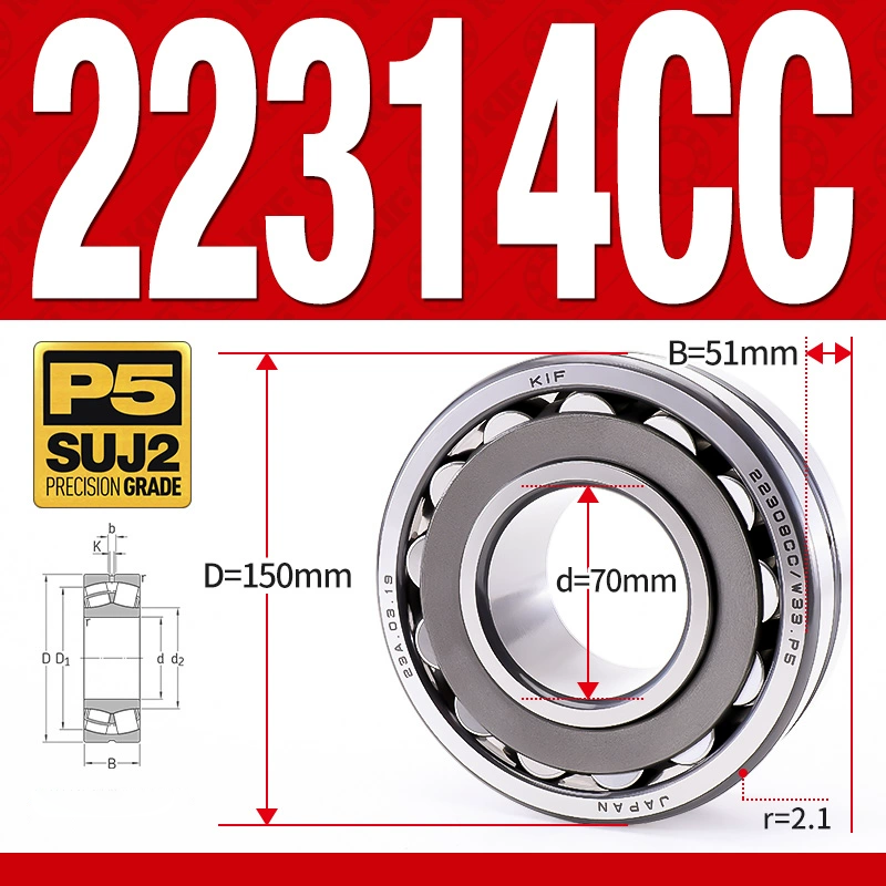 Vòng bi cà na tự lựa 2 dãy - bạc đạn cà na 22314CC/W33 (Có rãnh bôi trơn - lồng cách bi Thép - kt 70*150*51 mm)