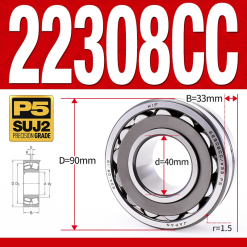 Vòng bi cà na tự lựa 2 dãy - bạc đạn cà na 22308CC/W33 (Có rãnh bôi trơn - lồng cách bi Thép - kt 40*90*33 mm)