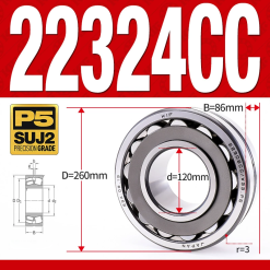 Vòng bi cà na tự lựa 2 dãy - bạc đạn cà na 22324CC/W33 (Có rãnh bôi trơn - lồng cách bi Thép - kt 120*260*86 mm)