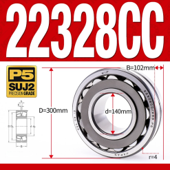 Vòng bi cà na tự lựa 2 dãy - bạc đạn cà na 22328CC/W33 (Có rãnh bôi trơn - lồng cách bi Thép - kt 140*300*102 mm)