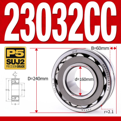 Vòng bi cà na tự lựa 2 dãy - bạc đạn cà na 23032CC/W33 (Có rãnh bôi trơn - lồng cách bi Thép - kt 160*240*60 mm)
