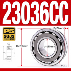 Vòng bi cà na tự lựa 2 dãy - bạc đạn cà na 23036CC/W33 (Có rãnh bôi trơn - lồng cách bi Thép - kt 180*280*74 mm)