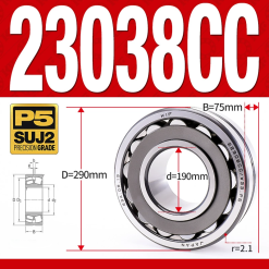 Vòng bi cà na tự lựa 2 dãy - bạc đạn cà na 23038CC/W33 (Có rãnh bôi trơn - lồng cách bi Thép - kt 190*290*75 mm)