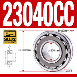 Vòng bi cà na tự lựa 2 dãy - bạc đạn cà na 23040CC/W33 (Có rãnh bôi trơn - lồng cách bi Thép - kt 200*310*82 mm)
