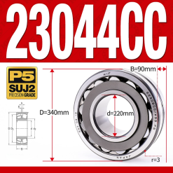 Vòng bi cà na tự lựa 2 dãy - bạc đạn cà na 23044CC/W33 (Có rãnh bôi trơn - lồng cách bi Thép - kt 220*340*90 mm)