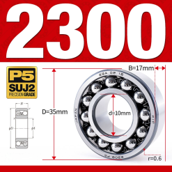 Vòng bi - bạc đạn tự lựa 2300 (Bi cầu - 2 dãy - 10*35*17 mm)