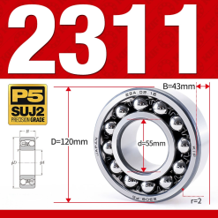 Vòng bi - bạc đạn tự lựa 2311 (Bi cầu - 2 dãy - 55*120*43 mm)