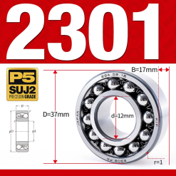 Vòng bi - bạc đạn tự lựa 2301 (Bi cầu - 2 dãy - 12*37*17 mm)