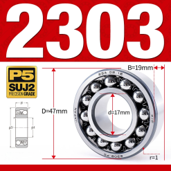 Vòng bi - bạc đạn tự lựa 2303 (Bi cầu - 2 dãy - 17*47*19 mm)