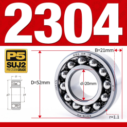 Vòng bi - bạc đạn tự lựa 2304 (Bi cầu - 2 dãy - 20*52*21 mm)