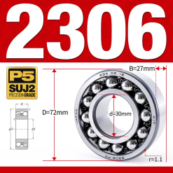 Vòng bi - bạc đạn tự lựa 2306 (Bi cầu - 2 dãy - 30*72*27 mm)