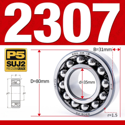 Vòng bi - bạc đạn tự lựa 2307 (Bi cầu - 2 dãy - 35*80*31 mm)