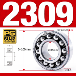 Vòng bi - bạc đạn tự lựa 2309 (Bi cầu - 2 dãy - 45*100*36 mm)