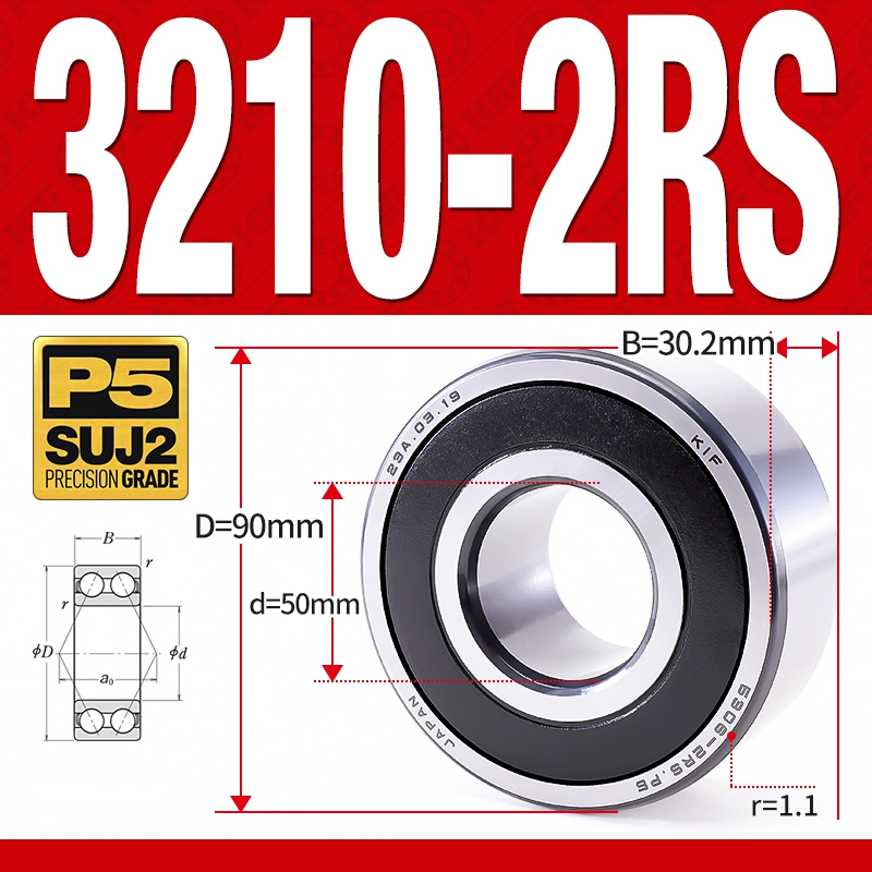Vòng bi - bạc đạn 3210-2RS  (Phớt cao su -  50*90*30.2 mm)