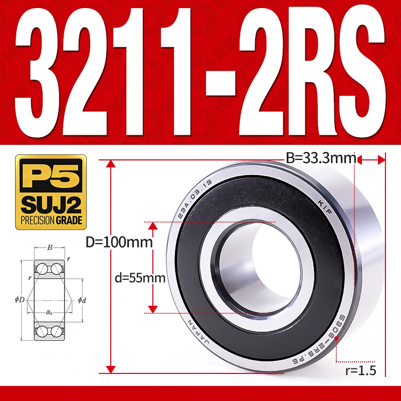 Vòng bi - bạc đạn 3211-2RS  (Phớt cao su - 55*100*33,3 mm)