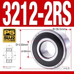 Vòng bi - bạc đạn 3212-2RS  (Phớt cao su - 60*110*36,5 mm)