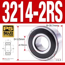 Vòng bi - bạc đạn 3214-2RS  (Phớt cao su - 70*125*39,7 mm)