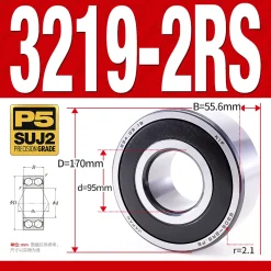 Vòng bi - bạc đạn 3219-2RS  (Phớt cao su - 95*170*55,6 mm)