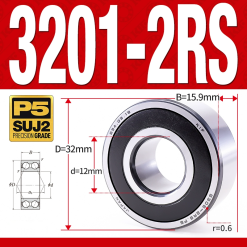 Vòng bi - bạc đạn 3201-2RS  (Phớt cao su -  12*32*15.9 mm)
