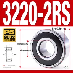 Vòng bi - bạc đạn 3220-2RS  (Phớt cao su - 00*180*60.3 mm)