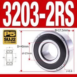Vòng bi - bạc đạn 3203-2RS  (Phớt cao su -  17*40*17,5 mm)