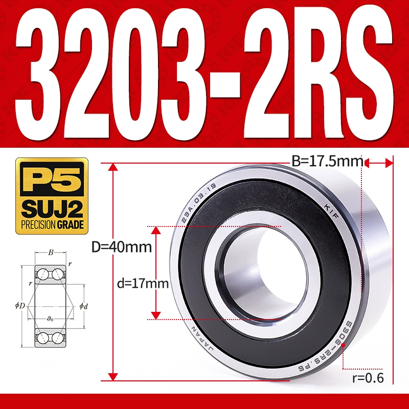 Vòng bi - bạc đạn 3203-2RS  (Phớt cao su -  17*40*17,5 mm)