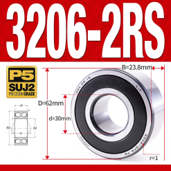 Vòng bi - bạc đạn 3206-2RS  (Phớt cao su -  30*62*23,8 mm)