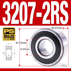 Vòng bi - bạc đạn 3207-2RS  (Phớt cao su -  35*72*27 mm)