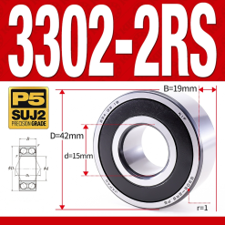 Vòng bi - bạc đạn 3302-2RS  (Phớt cao su - 15*42*19 mm)