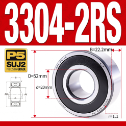 Vòng bi - bạc đạn 3304-2RS  (Phớt cao su - 20*52*22.2 mm)