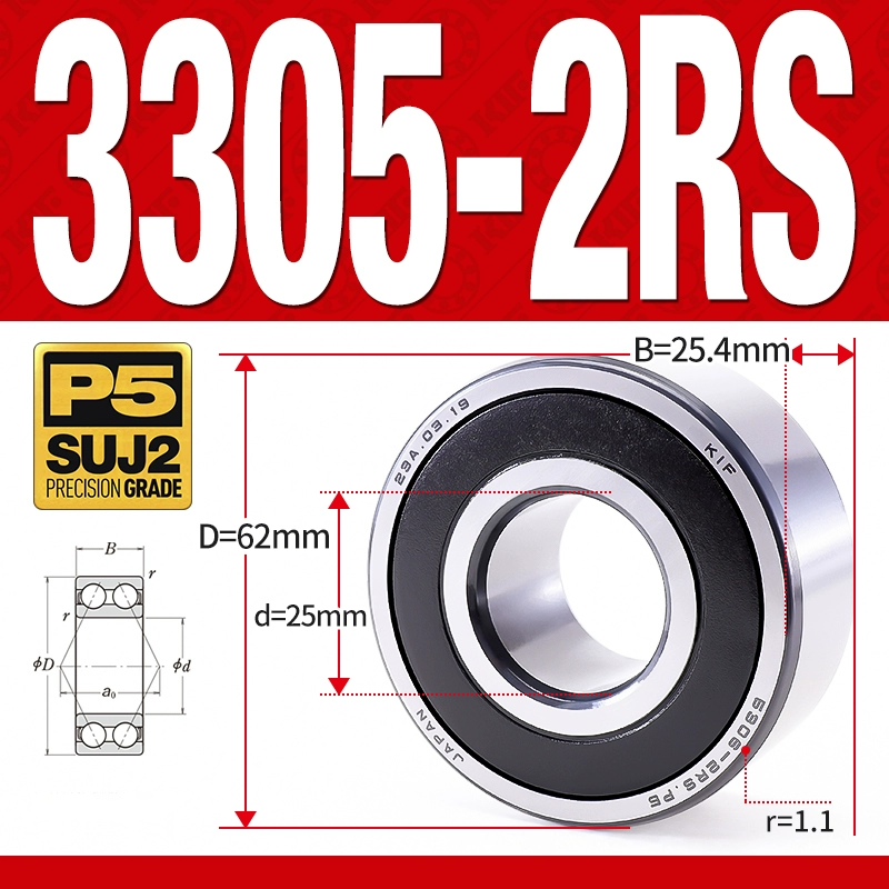 Vòng bi - bạc đạn 3305-2RS  (Phớt cao su - 25*62*25.4 mm)