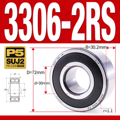 Vòng bi - bạc đạn 3306-2RS  (Phớt cao su - 30*72*30.2 mm)