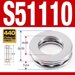 Vòng bi - bạc đạn S51110 (Chặn trục - Inox440C - 50*70*14 mm)