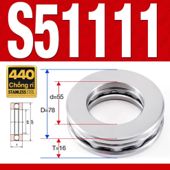 Vòng bi - bạc đạn S51111 (Chặn trục - Inox440C - 55*78*16 mm)
