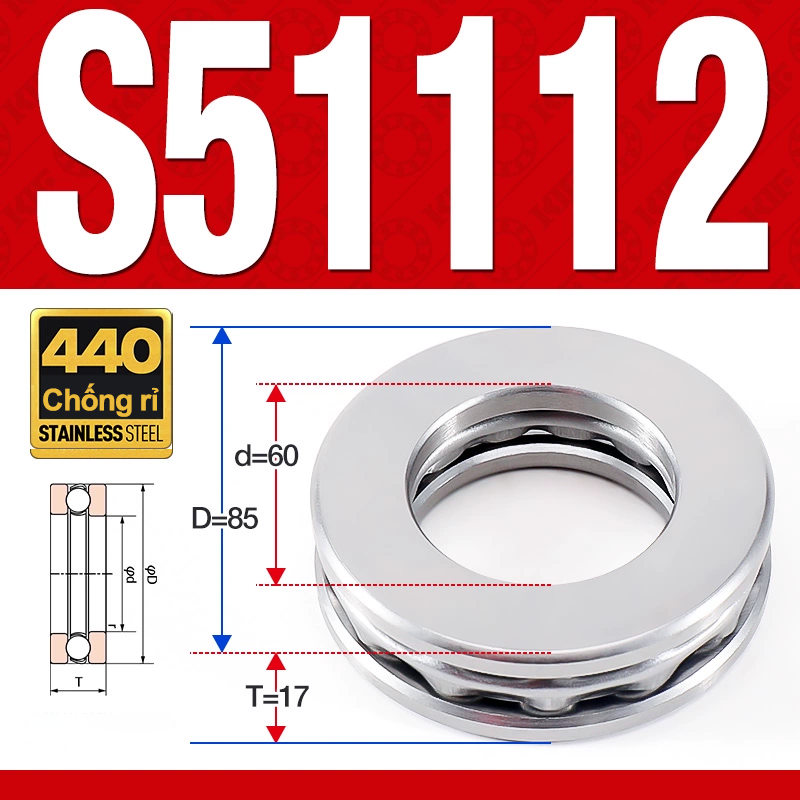 Vòng bi - bạc đạn S51112 (Chặn trục - Inox440C - 60*85*17 mm)