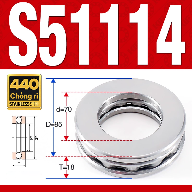 Vòng bi - bạc đạn S51114 (Chặn trục - Inox440C - 70*95*18 mm)