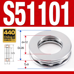 Vòng bi - bạc đạn S51101 (Chặn trục - Inox440C - 12*26*9 mm)