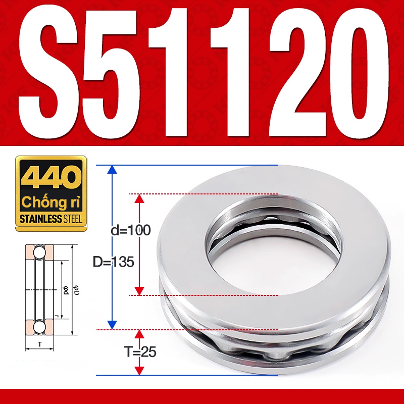 Vòng bi - bạc đạn S51120 (Chặn trục - Inox440C - 100*135*25 mm)