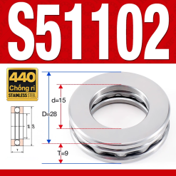 Vòng bi - bạc đạn S51102 (Chặn trục - Inox440C - 15*28*9 mm)