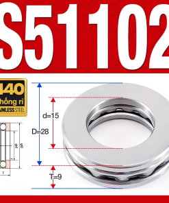 Vòng bi - bạc đạn S51102 (Chặn trục - Inox440C - 15*28*9 mm)