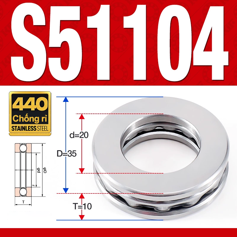 Vòng bi - bạc đạn S51104 (Chặn trục - Inox440C - 20*35*10 mm)