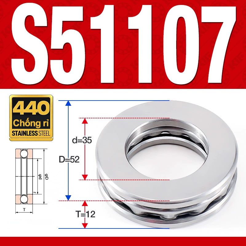 Vòng bi - bạc đạn S51107 (Chặn trục - Inox440C - 35*52*12 mm)